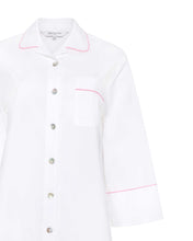Ally White Cotton Nightshirt - Pink Piping