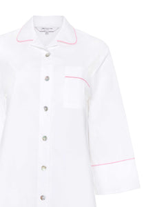 Ally White Cotton Nightshirt - Pink Piping