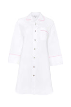 Ally White Cotton Nightshirt - Pink Piping