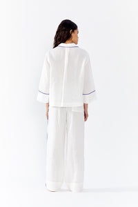 Embroidered Aubrey White Linen Pyjama Set