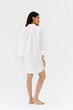 Ally White Cotton Nightshirt - Pink Piping