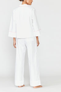 Cleo White Cotton Pyjama Set - Pink Piping