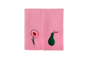 Set of 6 Embroidered Pink Linen Napkins