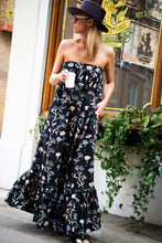 Hera Strapless Dress Black Retro Carnation Print