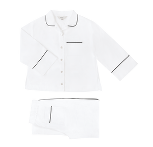 Cleo White Cotton Pyjama Set - Black Piping