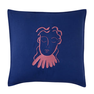 Elodie Blue Linen Embroidered Cushion Cover