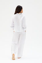 Aubrey White Linen Pyjama Set with Black Piping