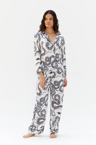 Evie Silk Pyjama Set - Ivory Snake Print *ONLINE EXCLUSIVE*