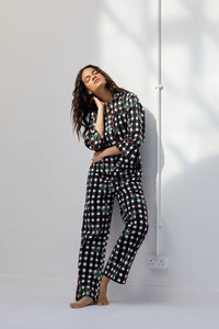Cleo Black Gingham Print Cotton Pyjama Set