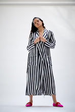 Ainsley Classic Long Black Stripe Print Silk Robe