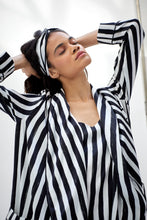 Ainsley Classic Long Black Stripe Print Silk Robe