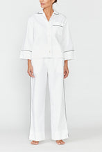Cleo White Luxury Cotton Pyjama Set - Black Piping | Hesper Fox