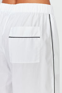 Cleo White Luxury Cotton Pyjama Set - Black Piping | Hesper Fox