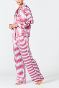 Evie Silk Pyjama Set - Camargue Red and Blue Stripe
