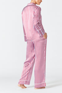 Evie Silk Pyjama Set - Camargue Red and Blue Stripe