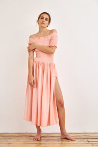 Sabine Off-the-Shoulder Smocked Dress Pink