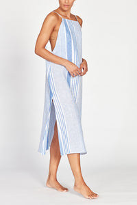 Pomona Linen Dress - Blue/White