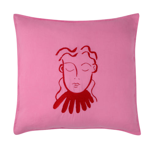 Elodie Pink Linen Embroidered Cushion Cover