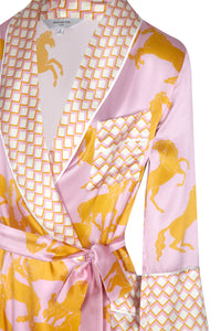 Ainsley Long Silk Robe - Camargue Pink Horse Print