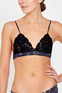 Silk and Lace Coquette Bralette Charcoal Print