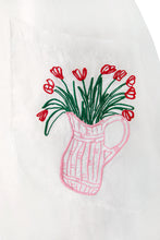 Embroidered White Linen Apron - Jug of Flowers