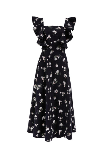 Portia Maxi Dress Black Retro Daisy Print